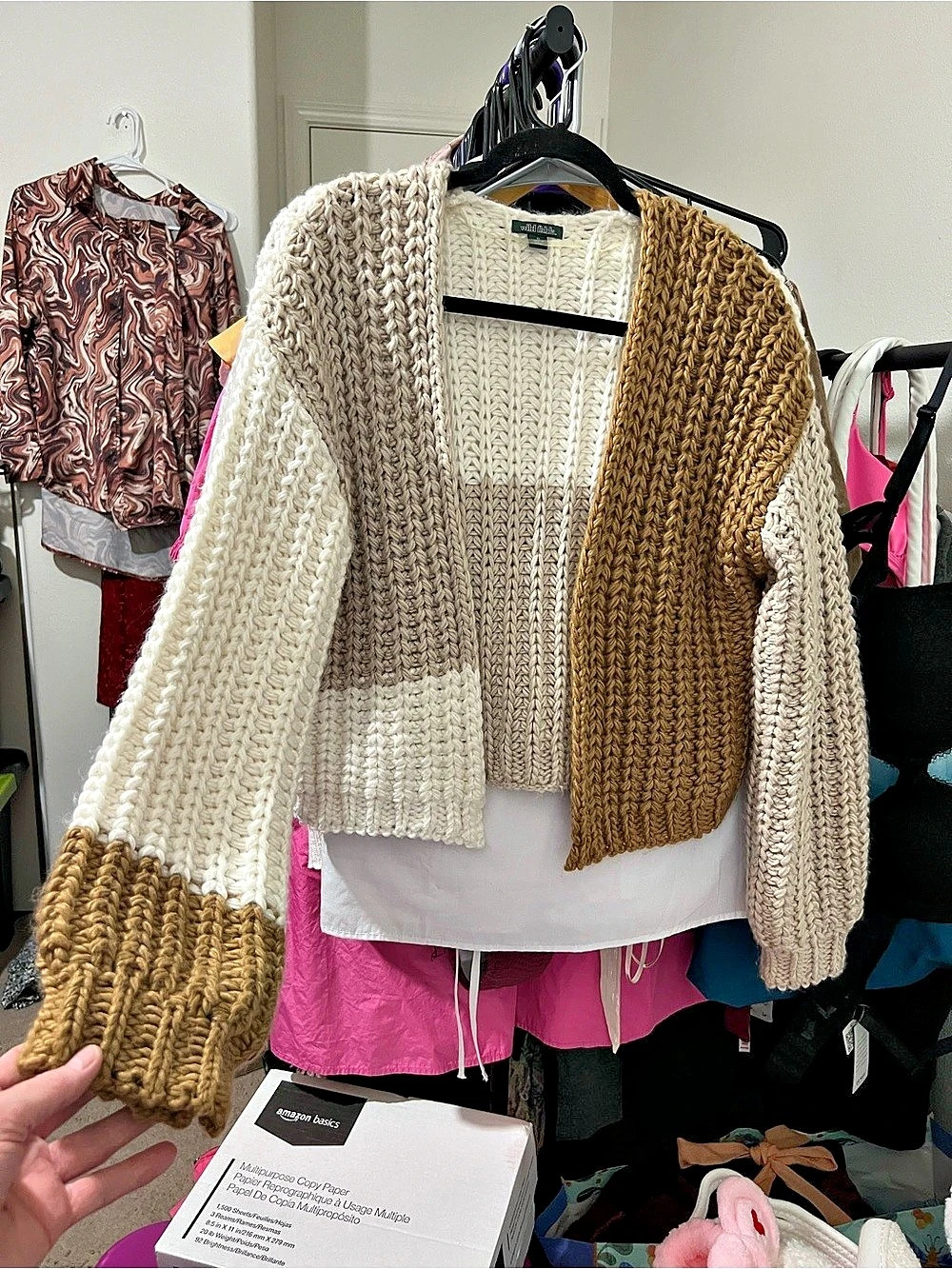Wild Fable Colorblock Open Front Cardigan Cream & Browns